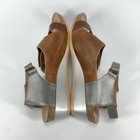 Women Naot Goddess Sandals Brown Silver Leather Low Wedge Heels Size 39 US 8 - Picture 7 of 9